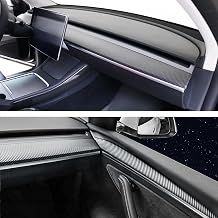Tesla Model 3 Model Y Dashboard Cover Wrap & Front Door Trim Kit | Model Y 2019-2024 & Model 3 2021-2023, Matte Carbon Fiber Pattern, 4PCS, OEM, No-Drill Installation, Easy to Clean