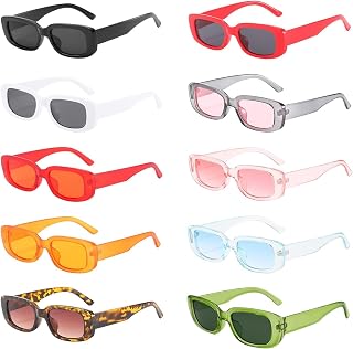 BouGPeng 10 gafas de sol rectangulares vintage para mujer, estilo retro de los 90, UV400, gafas de sol para fiesta, gafas de sol modernas, estilo hippie