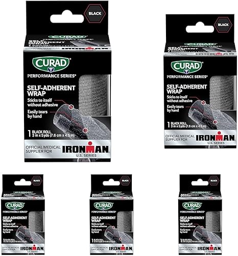 Vista 6 de CURAD IRONMAN - Envoltura atlética autoadherente, proveedor médico oficial de IRONMAN, negro, 3 pulgadas x 5 yardas, soporte de compresión