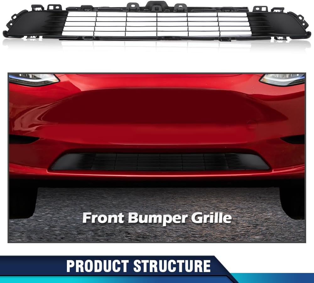 PIT66 New Front Black Bumper Grille Insert Compatible With Tesla Model Y 2020-2023 1493759-00-A