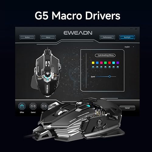 Miniatura 3 de EWEADN Ratón para Juegos con Cable, Ratón de Computadora Ergonómico RGB, 12800 DPI Ajustable, 9 Botones Macro Programables con Tecla de Fuego Rápido