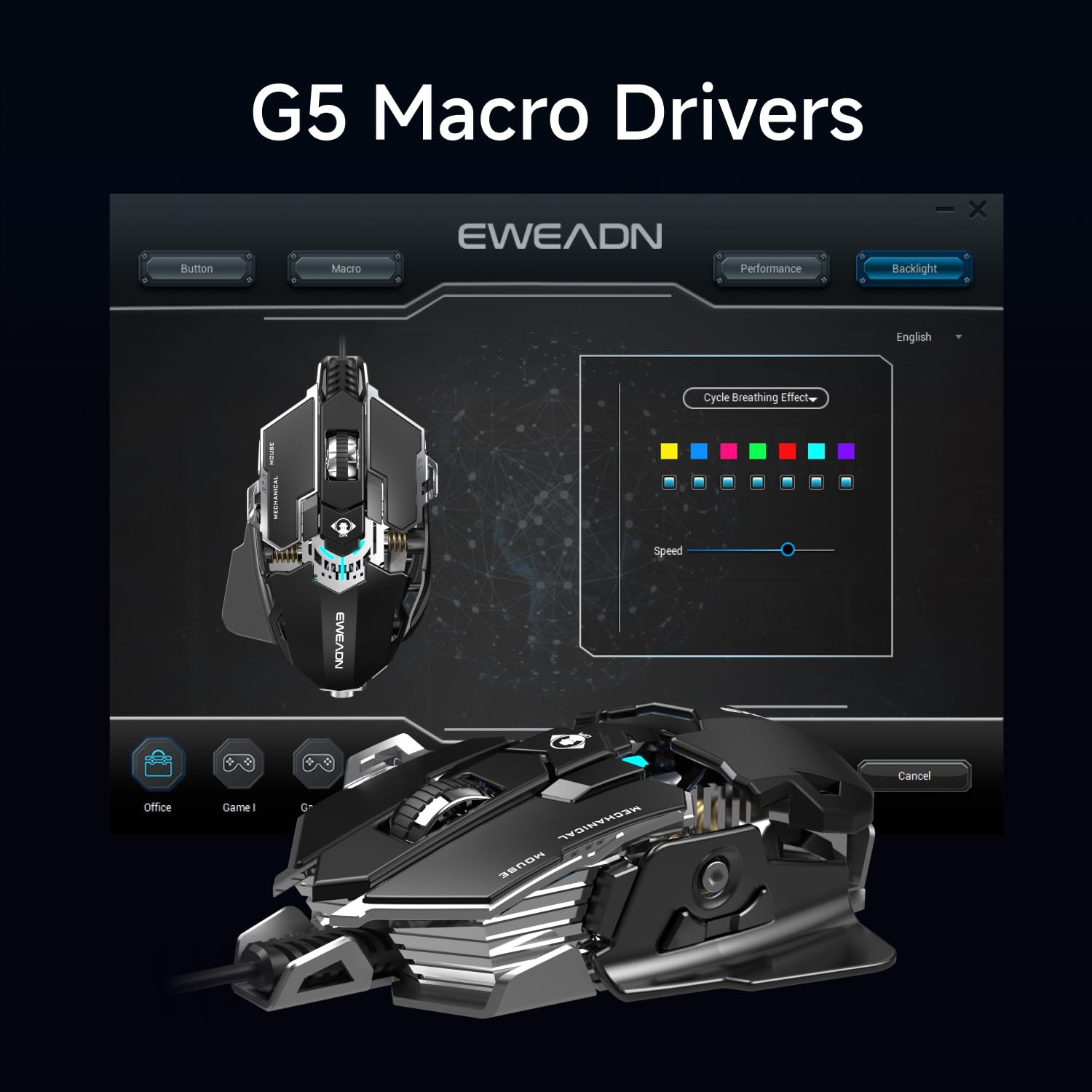 SEUNKWANG EWEADN G5 Souris de jeu filaire ergonomique, RVB, 12800 DPI réglable, 9 boutons macro programmables avec touche Rapid Fire, compatible avec PC/ordinateur portable/Windows - Noir et blanc
