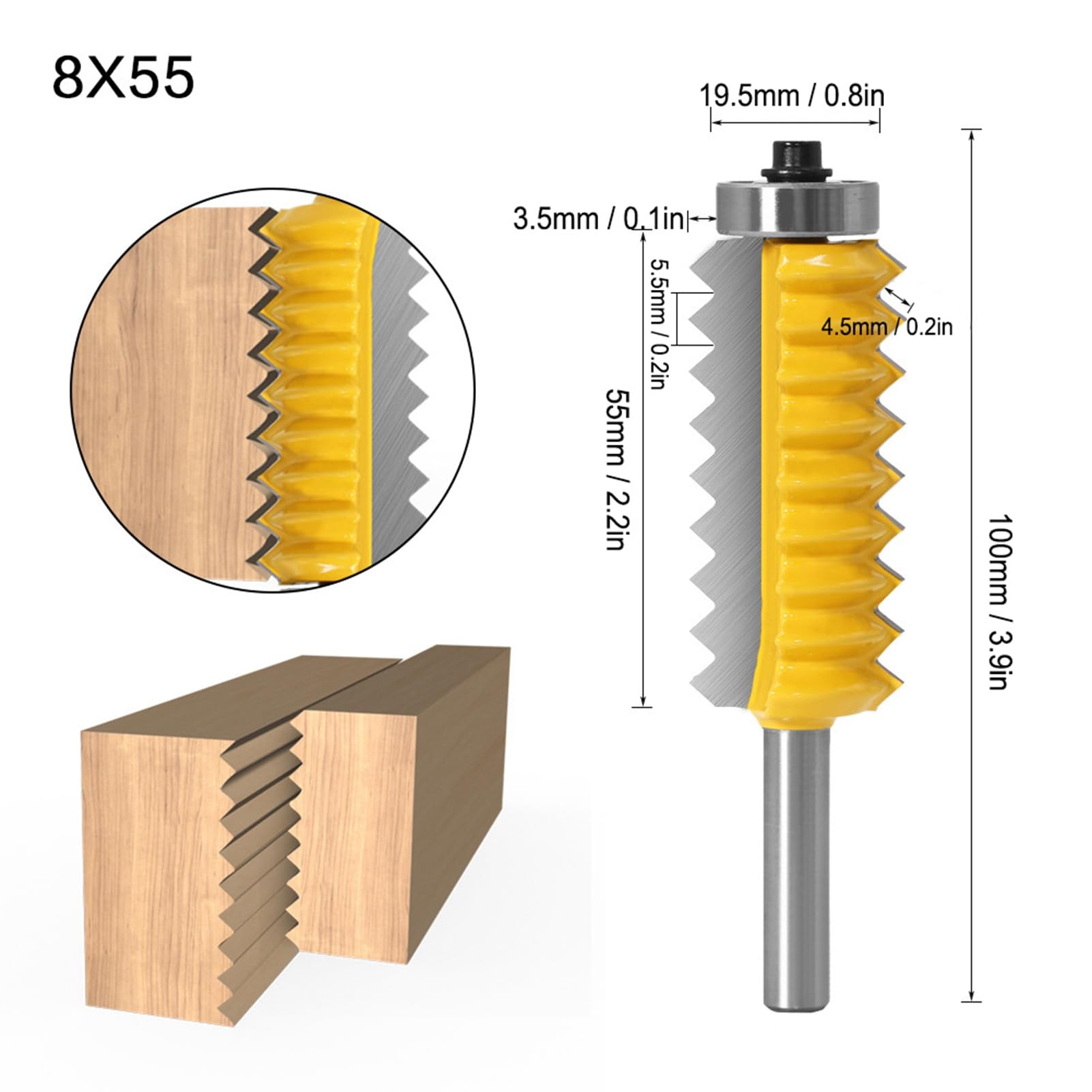 Socobeta Mèche de toupie Multi-Perles Fraise latérale Multi-Dents Fraisage du Bois(Multi-Tooth Tenon Knife 8X55)