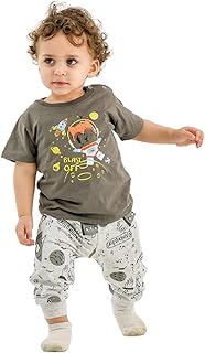 طقم نوم للأولاد من 2 قطعة (تيشرت نصف كم وبنطلون) مطبع عليه صاروخ للأطفال الصغار والبيبي من جوكي ام ام (طقم من 1 قطعة)