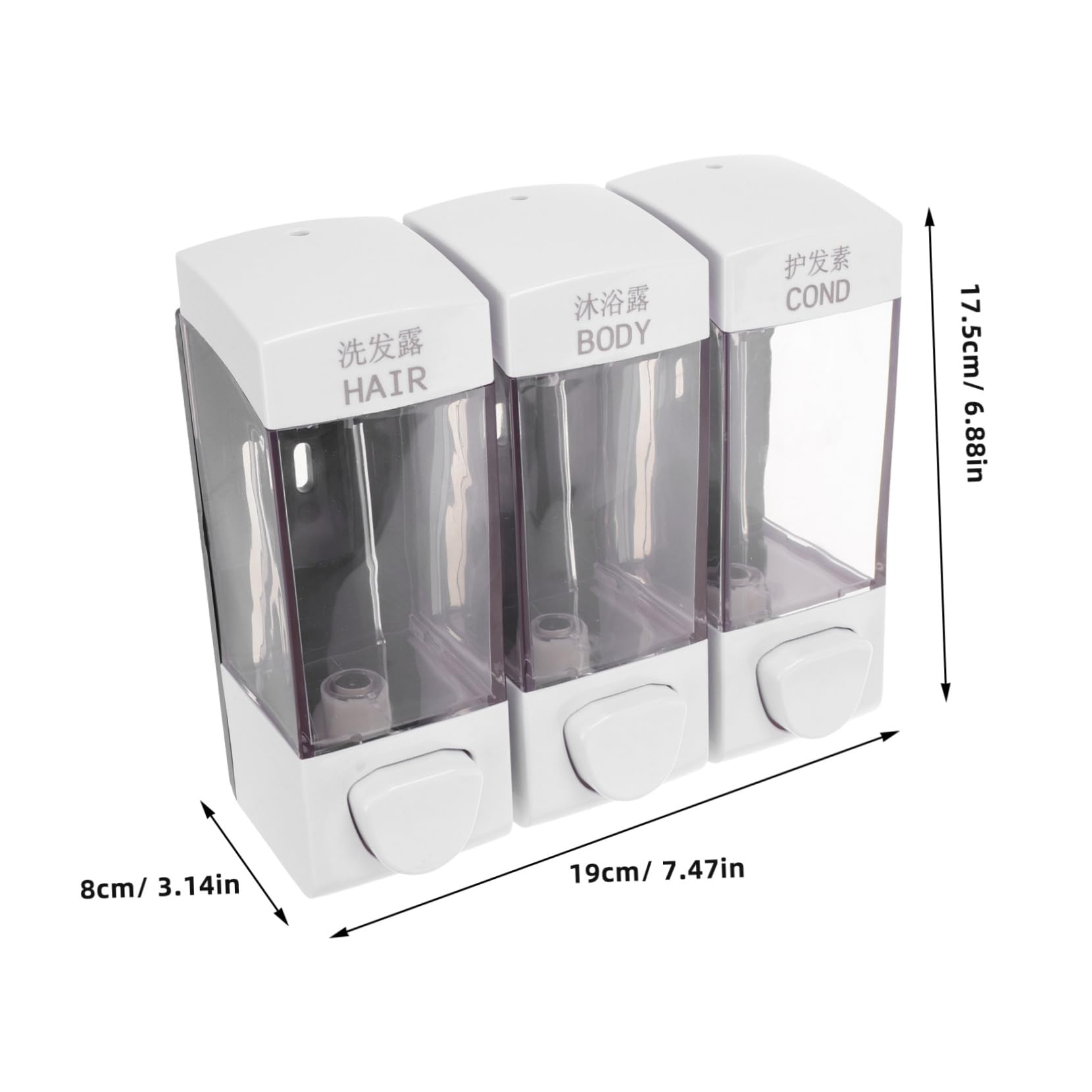 Dispenser Sapone e Shampoo da Muro, 3 Scomparti, 1050ml, Abs, Installazione Facile, per Bagno e Doccia