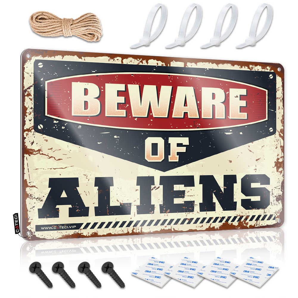 Man Cave Rules Beware Of Aliens Sign Funny Street Signs Man Cave Signs For Men(30X40CM)