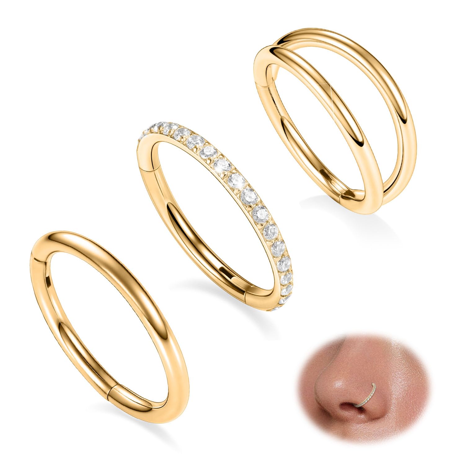 GAGABODY 2 Pcs Nose Rings 20G 18G 16G 14G 12G 10G 8G Surgical Steel Piercing Rings for Nose Septum Cartilage Helix Tragus Conch Rook Daith Lobe from