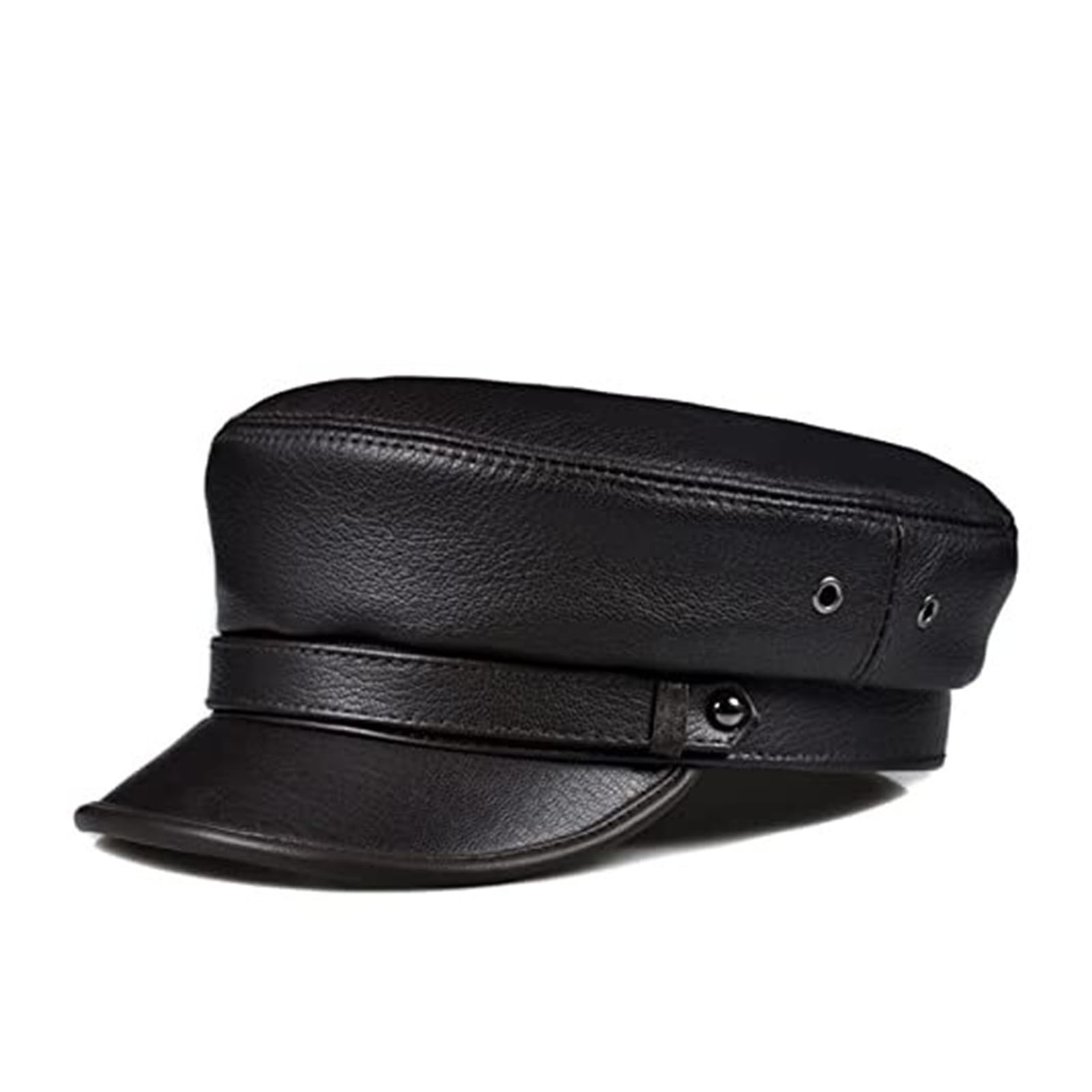 Women’s Real Leather Cap - Fashionable Flat Baseball Hat in Red and White, XXL Size(XX-Large; Black)