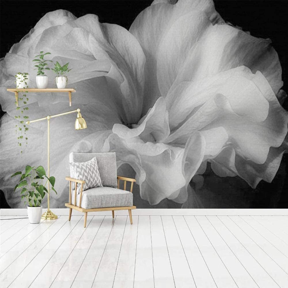Fiore In Bianco E Nero Astratto Carta Da Parati 3D Murales, Staccare E Attaccare Palazzo Murales Poster, Decoro Ecologico Resistente E Impermeabile Per Camera Da Letto, Bagno, Sala Stu 200(L)x150(H)cm