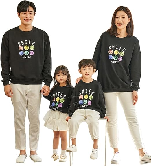 Amazon Co Jp 秋冬 親子 パーカー カップル スマイル パーカー 家族お揃い 親子服 キッズ カットソー ベビー 長袖 運動着 綿 冬服 トレーナー 子供 親子 ペアルック 旅行 お揃い クリスマスプレゼント ファッション