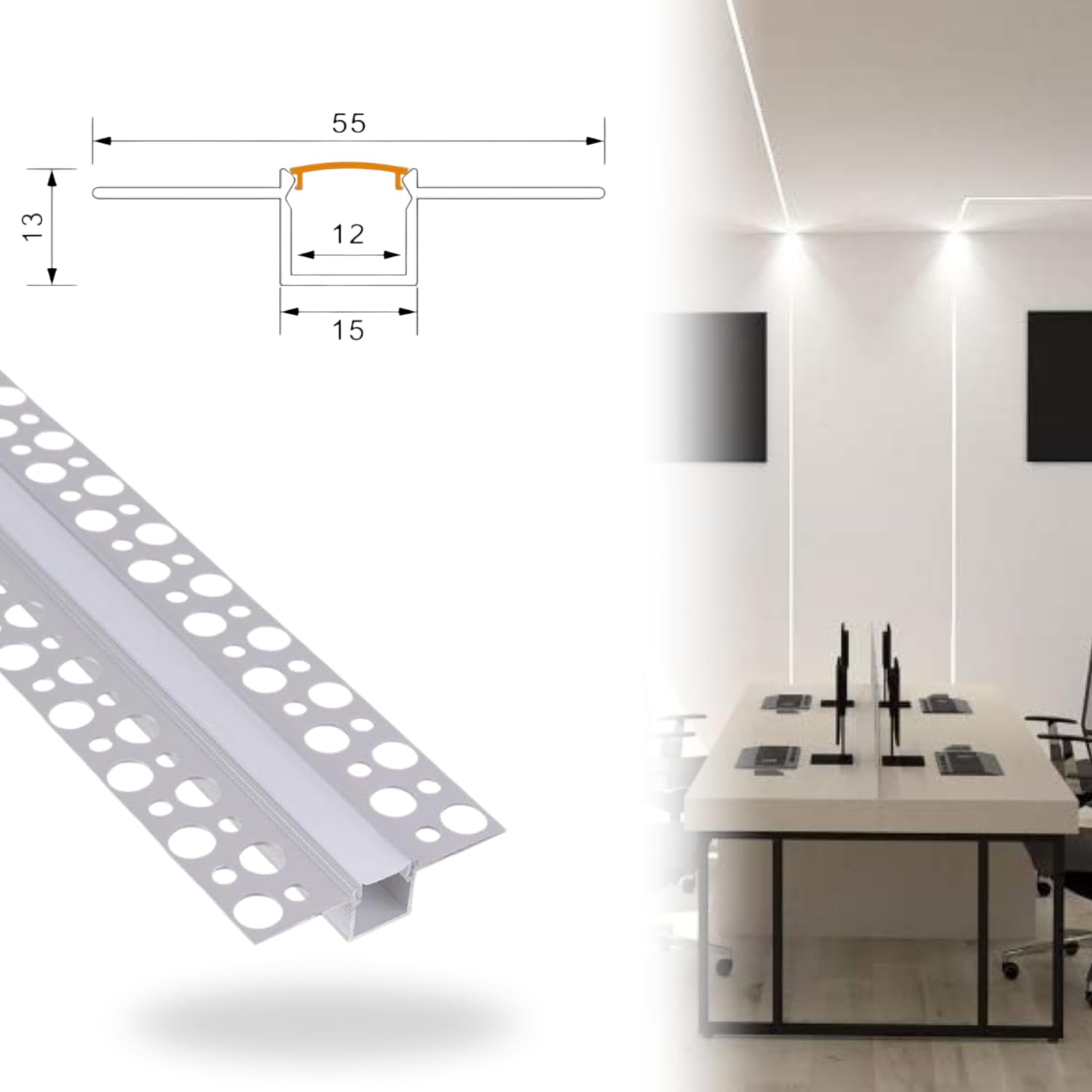Evotrade – Confezione Promo 2M x 5 Profili LED in Alluminio per Cartongesso 10M Totali con Cover Opalina e Tappi Inclusi – Installazione ad Incasso a Scomparsa, Luce Continua ed Elegante