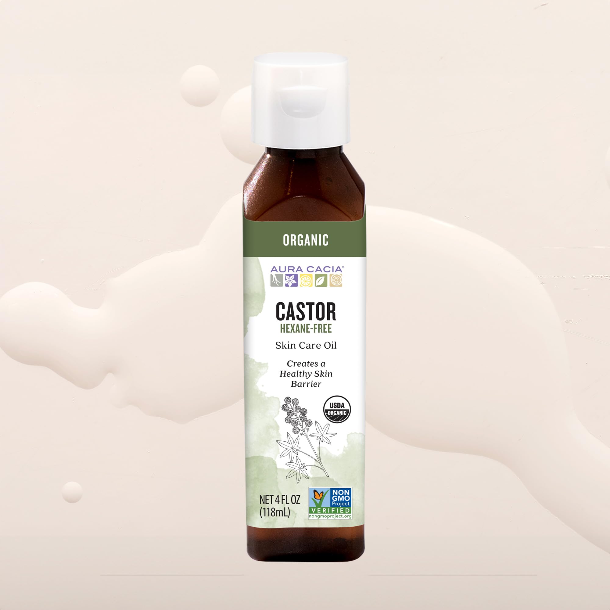 Aura Cacia Organiczny olejek do pielęgnacji skóry, rycynowy, 4 uncje płynu