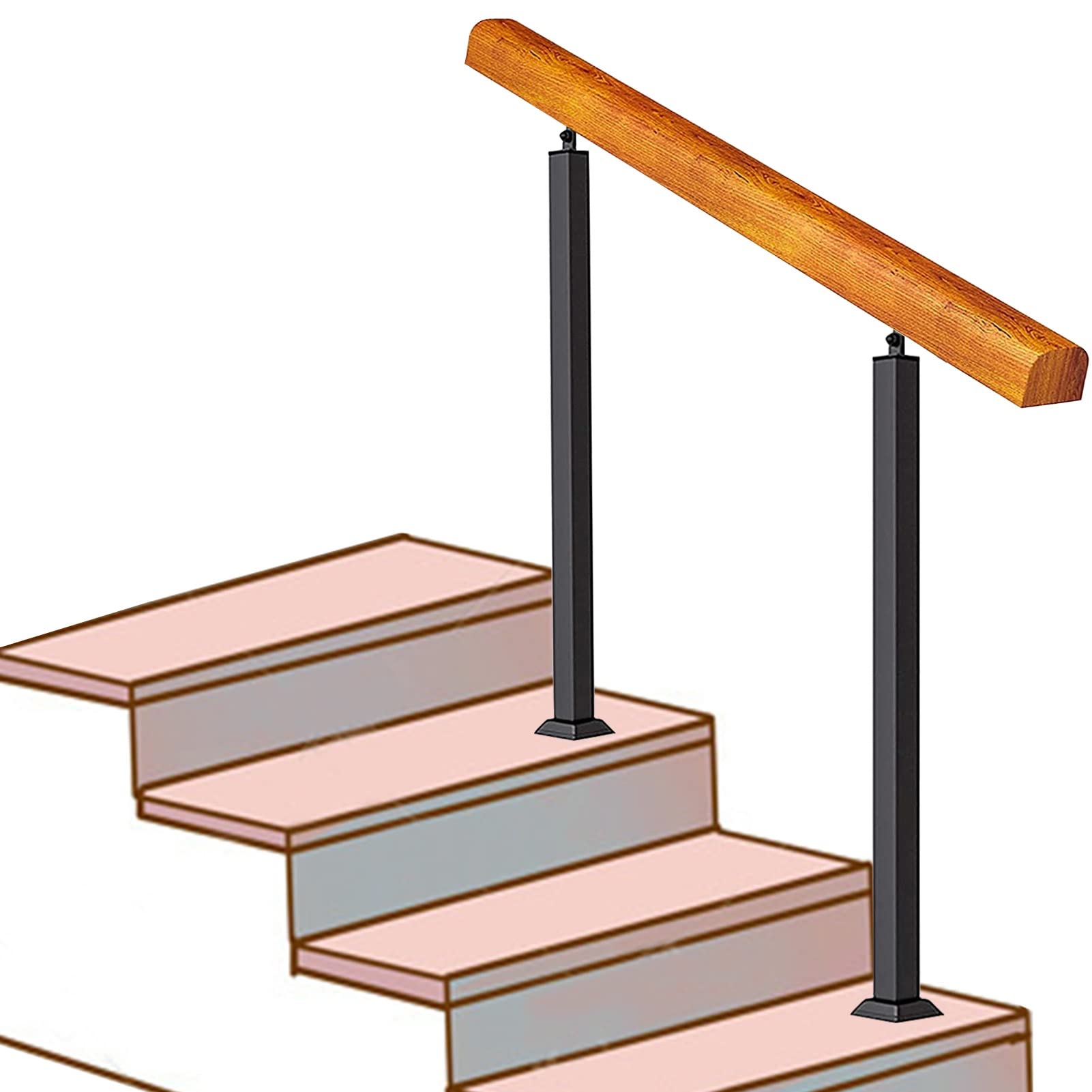 Rampe d'escalier extérieure en bois et fer forgé réglable