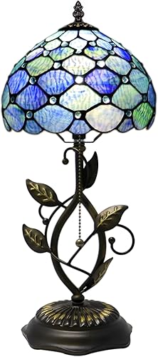Miniatura 12 de Small Tiffany Lamp Pink Dragonfly Style Stained Glass Table Lamps Desk Bedside Reading Light 8X8X18 Inches with Bronze Metal Leaf Resin Base Pink
