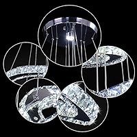 Vista 7 de Candelabros LED, moderno candelabro de cristal para comedor, sala de estar, lámpara colgante de techo LED, 4 anillos, candelabros ajustables