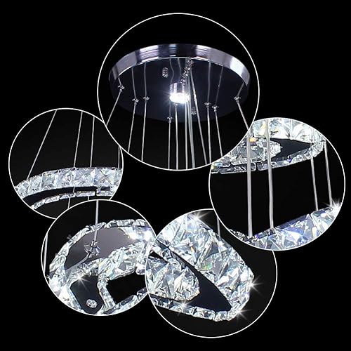 Miniatura 7 de Candelabros LED, moderno candelabro de cristal para comedor, sala de estar, lámpara colgante de techo LED, 4 anillos, candelabros ajustables de