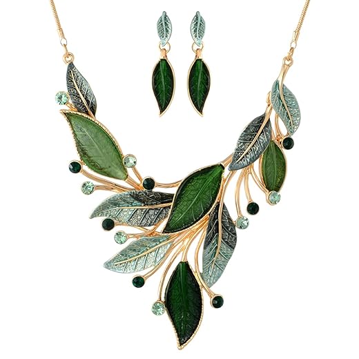 Vintage Chunky Statement Jewelry Set Retro Leaf Floral Geometric Bohemian Boho Bib Necklace Earring Set Fashion Costume Jewelry for Women Girls Wedding Party Prom Unique Gift
