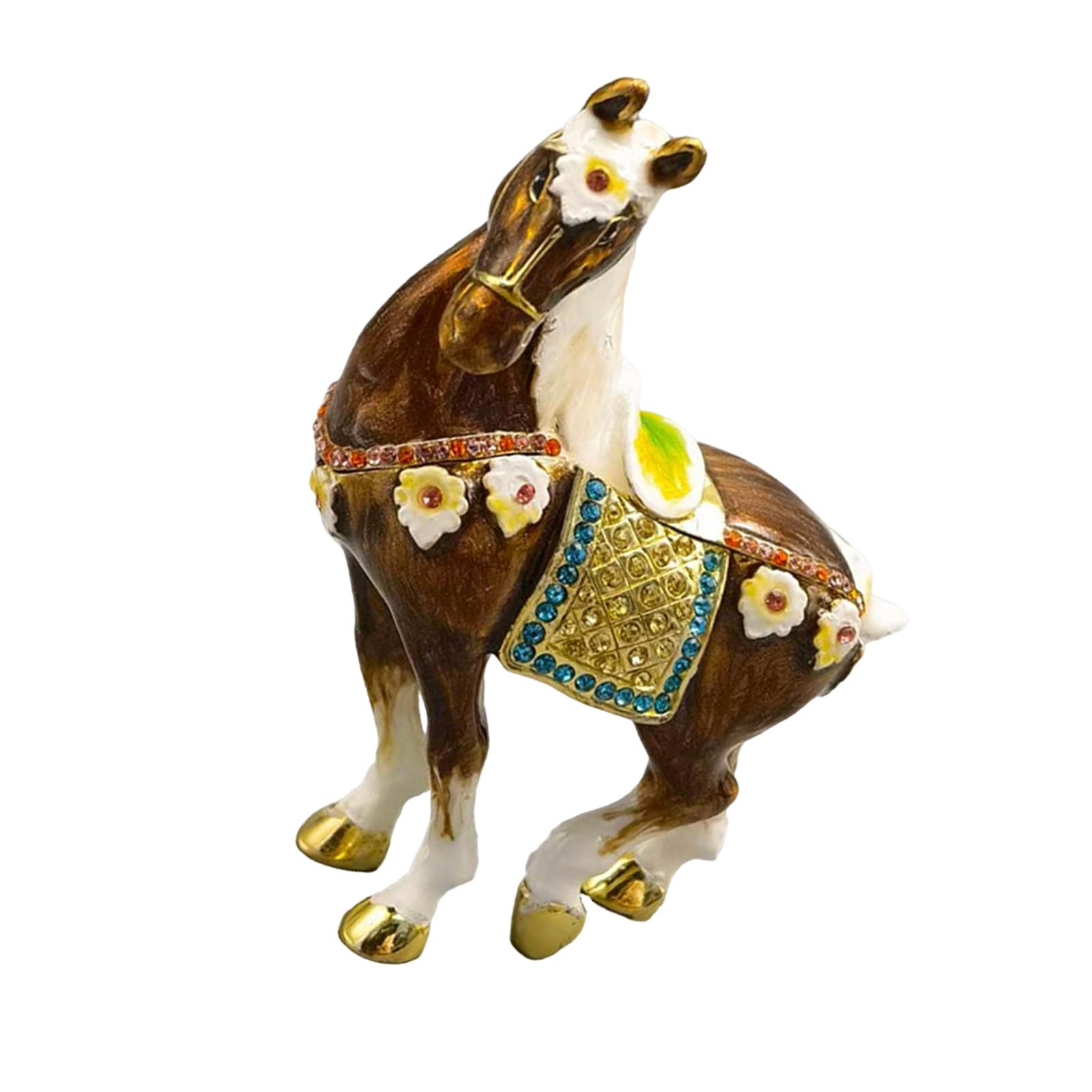 Shntig Tabletop Jewelry Display Box Horse Shape Painted Zinc Alloy Case, Compact Storage for Small Rings and Earrings Painted Horse Jewelry Box Zinc Alloy Trinket Case