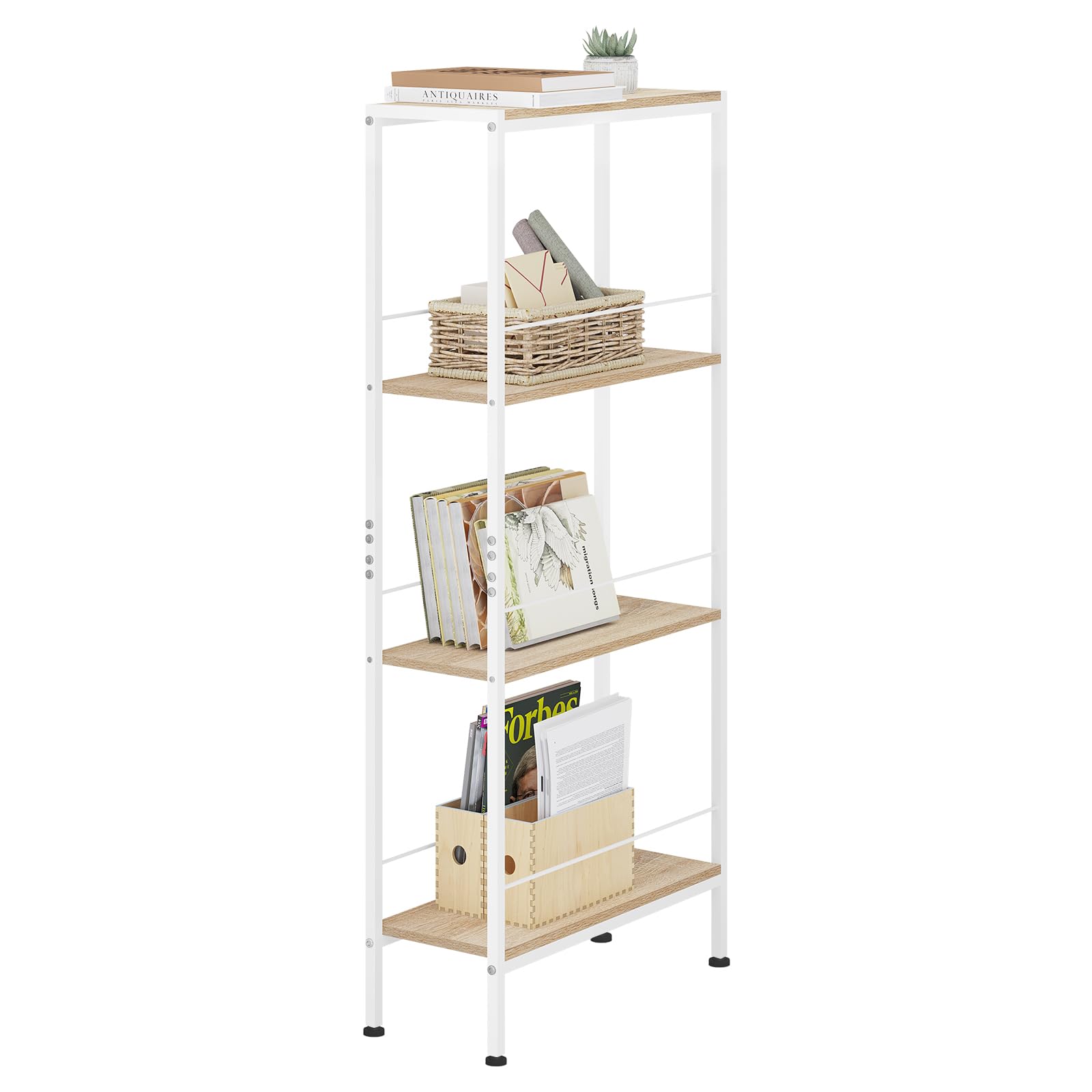 WOLTU Regal, Nischenregal mit 4 Ebenen, Küchenregal Gewürzregal stehend, Standregal Leiterregal schmal, für Küche Wohnzimmer, Holzwerkstoff Metall