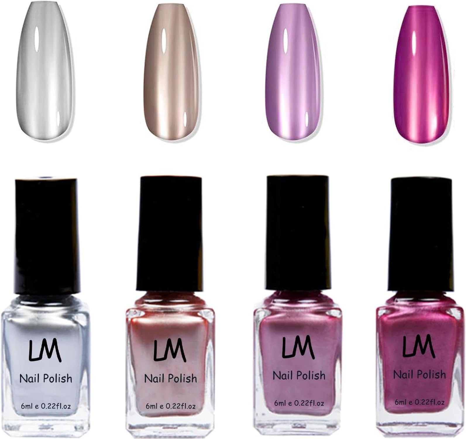 EONFAVE Metallic Nail Polish 4 Colors Quick Dry Mirror