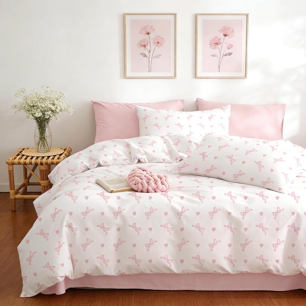 Covebett Bettwäsche Herzen Herz Bettbezug Set Microfaser Kawaii Aesthetic Mädchen Kinder Deckenbezug und Kissenbezug 80x80 mit Reißverschluss