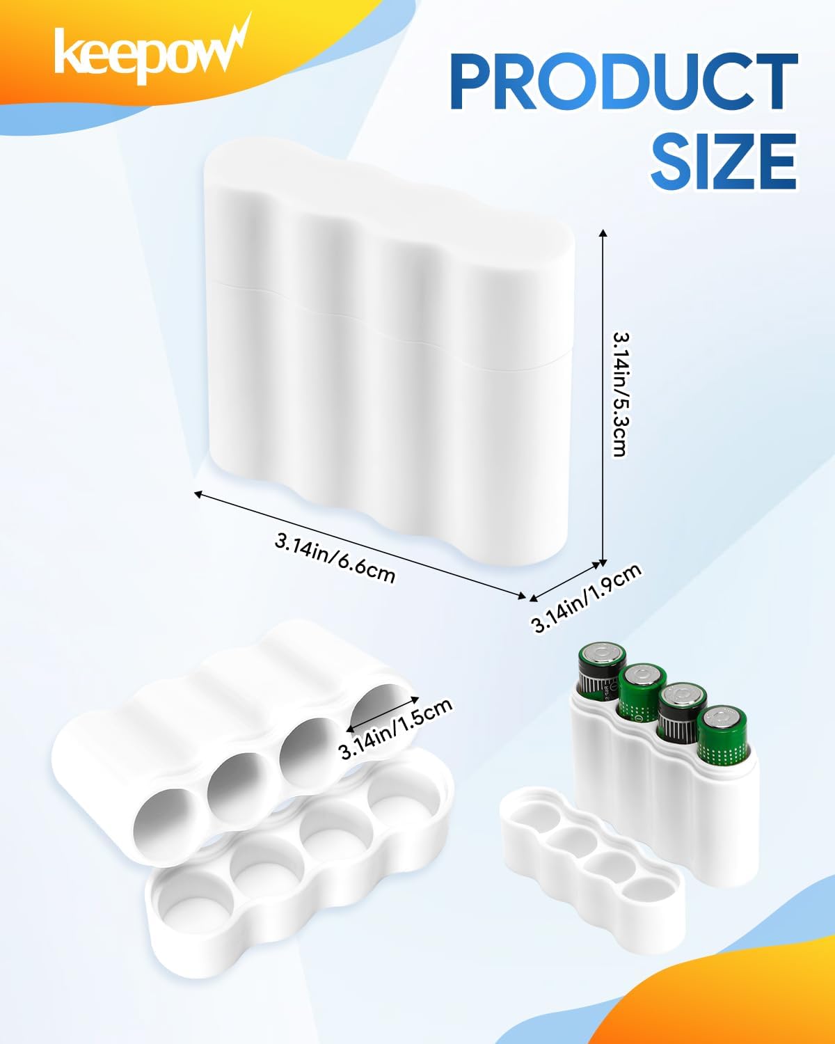 KEEPOW 2 Pcs Slimline AA Battery Storage Case Holder, White