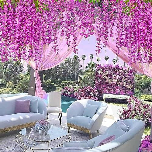 Image of SATYAM KRAFT 6 Pcs (43.2 inch) Artificial Wisteria Vine Garland | Long Silk Hanging Flowers String for Wedding Decoration Items, Shaadi Mandap, Birthday Party, Festival Event & Home Decor (Purple)
