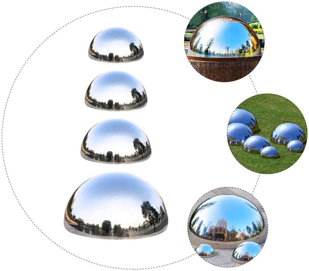 DULAI 4Pcs Disco Ball Rainbow Gazing Globe Hollow Hemisphere Ball Gazing Globe Mirror Ball Mosaic Gazing Ball Polished Garden Sphere Metal Decor Reflective Ball Stainless Steel Spherical, Silver