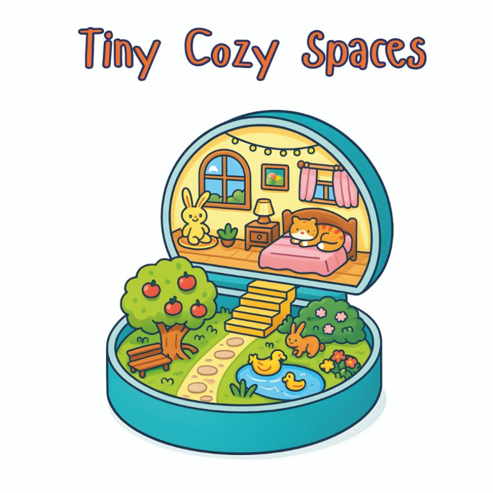 Tiny Cozy Spaces Adult Coloring Book: 40 Bold and Easy Pocket Worlds & Miniature Hideaways for Stress Relief and Relaxation