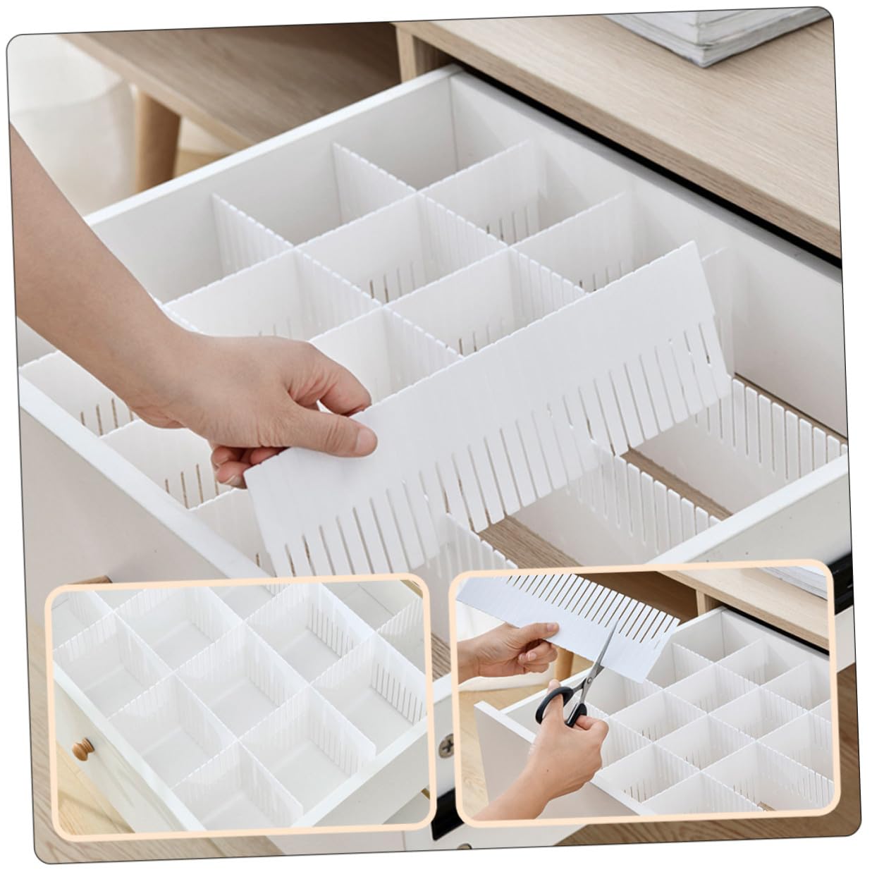 Mikikit Divisori per Cassetti Organizer per Domestici Combinazione Libera in Plastica Bianca 10 Pezzi Dimensioni 38x11 Cm per Riporre Biancheria in Casa