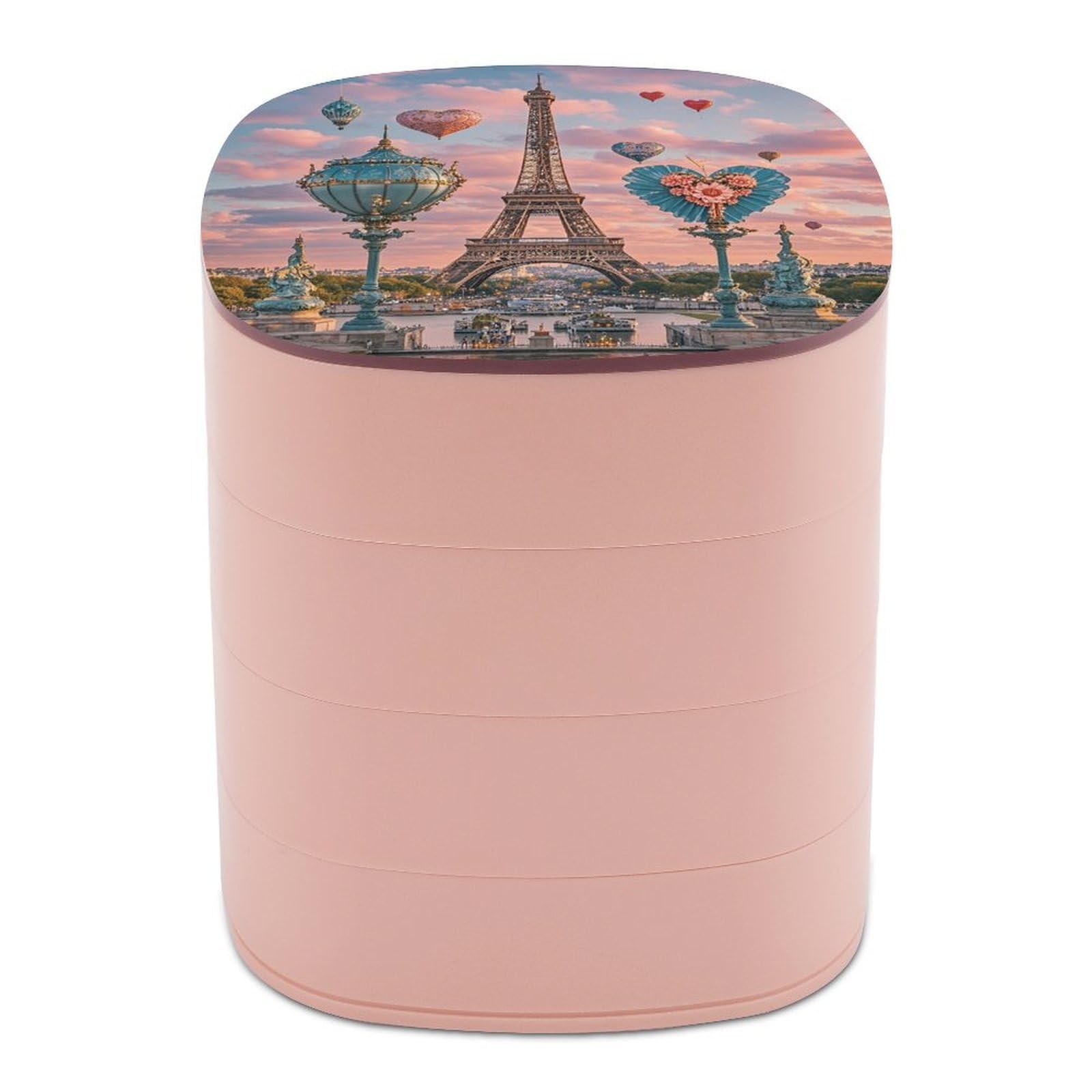 VstaDank Romantic Paris Eiffel Tower Jewelry Box with Mirror Travel Small Jewelry Case for Women 4-Layer Rotatable Jewelry Organizer Storage Box Portable Jewelry Storage Case for Rings Earrings