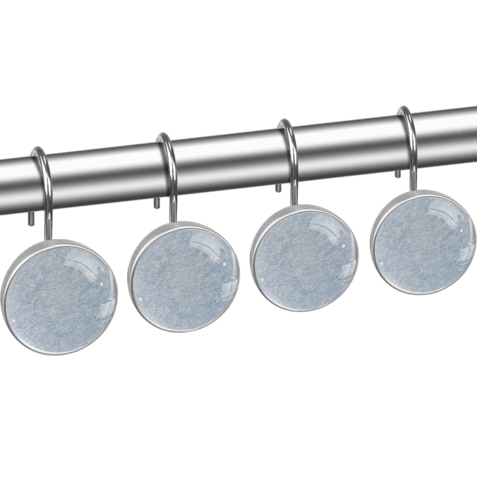 Anelli per tende da doccia, set di 12 ganci decorativi per tende da doccia, anelli appendiabiti in metallo antiruggine per tende da bagno,Giglio bianco fiore moderno blu navy vintage
