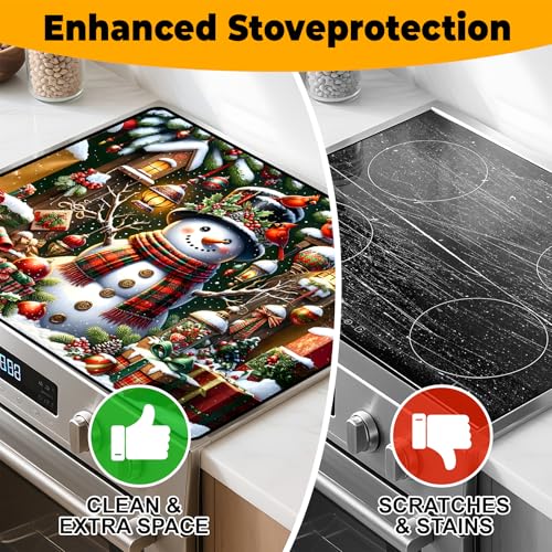 Image of Christmas Stove Top Cover Snowman Stove Top Cover for Home Decoration Kitchen Pad Non-Stick Washable Cooktop Covers Countertop Protector Keep Stove Clean 28 inchx20 inch (Snowman-3)
