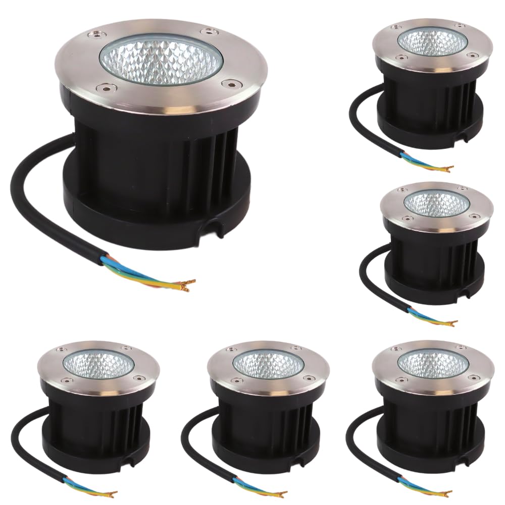 6er Set LED Bodeneinbaustrahler 7W 490lm 3000K Warmweiß - Ø 100x80mm - IP67 - Edelstahl und Aluminium - befahrbar bis 2t - 230V Bodeneinbauleuchte Außenleuchte Bodenspot