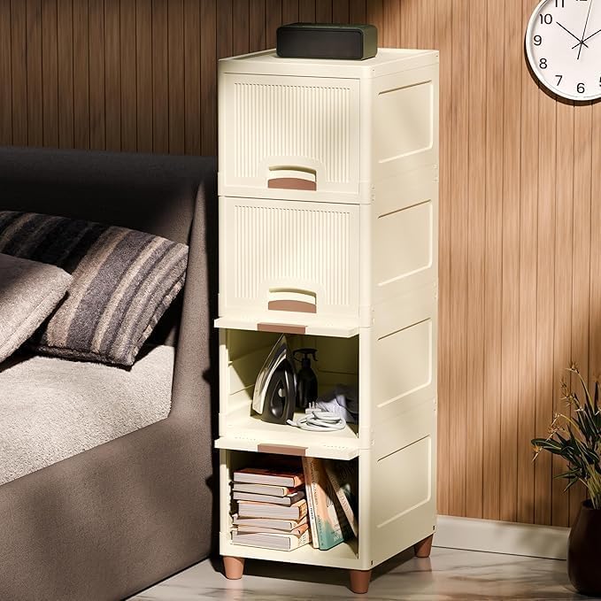 REGILLER Multi-Purpose Organizer | Modular Storage Box for Clothes, Kitchen, Bedroom & Living Room | Stackable Rack, Space-Saving Wardrobe Cabinet (4-Tier)