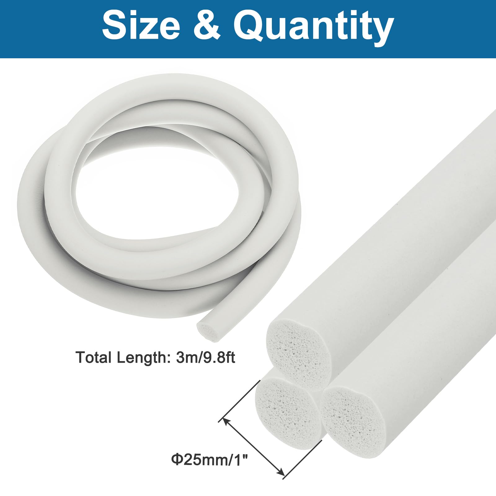 PATIKIL 9.8Ft Backer Rod 1 Inch EPDM Rubber Caulk Saver Concrete Expansion Joint Concrete Expansion Filler Weather Strip Seal for Gaps and Joints White - Image 2