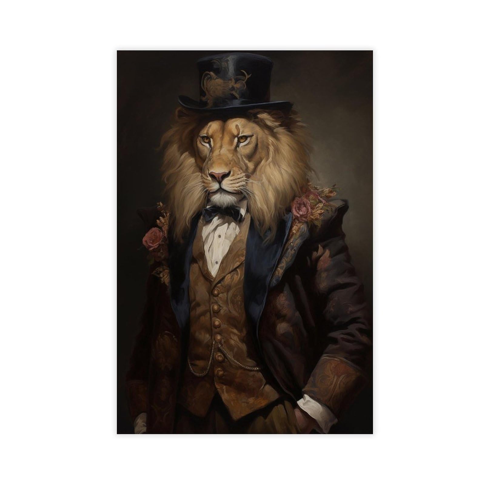 Pyberon Unframed Print-Style A Lion Wearing Clothes Canvas Poster For Dorm Room Decor Gift