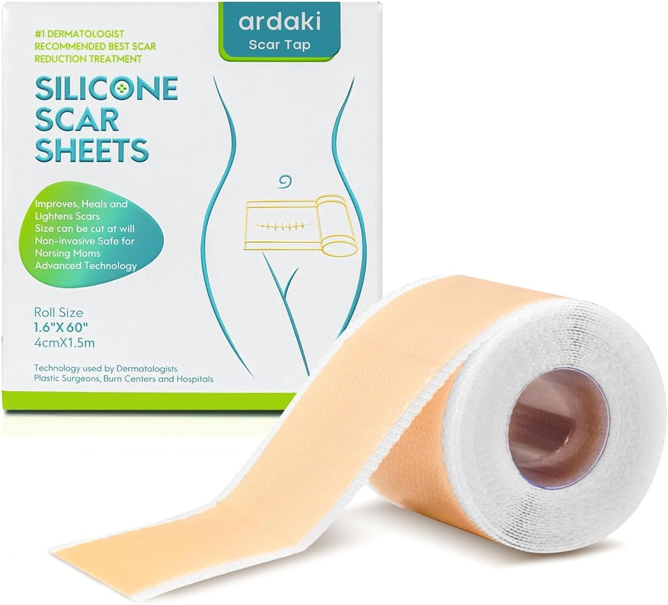 ARDAKI Silicone Scar Sheets,Silicone Scar Tape,Scar Tape For Surgical Scars,Silicone Scar Removal Strips For Surgical,C-Section,Tummy Tuck,Keloid Scars,Acne Scars, Reusable (1.6"X 60" Roll-1.5M)