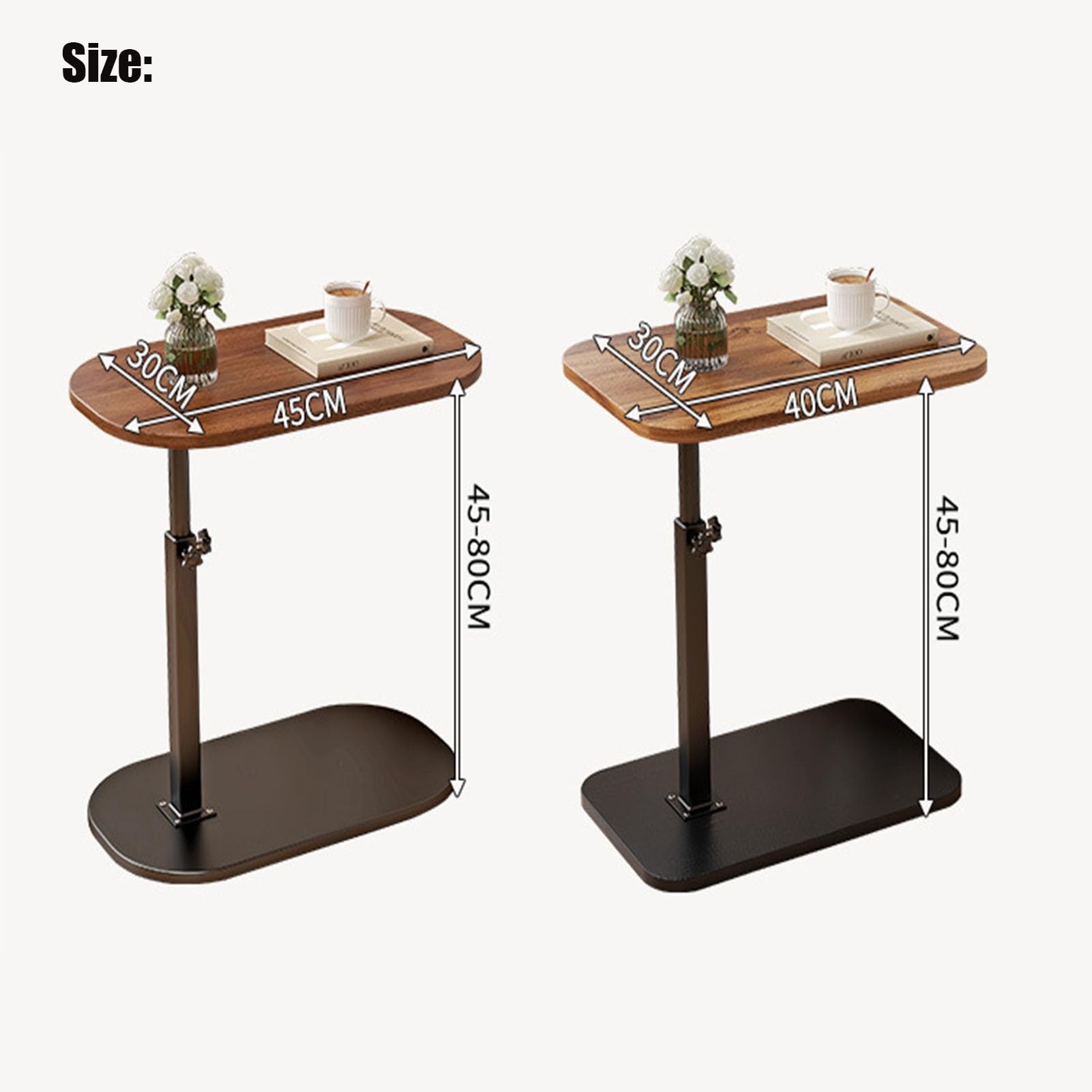 Table D'appoint Coulissante En C - Plateau Rotatif 30x40 Cm, Hauteur Réglable 45-80 Cm - Pour Canapé, Lit, Bureau