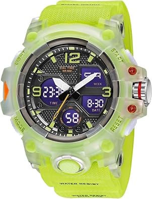Mens Watch Top Luxury Military Digital Water Resistant Shock Resistant Sports Dual Display Wristwatch Male Clock Fluorescent Green