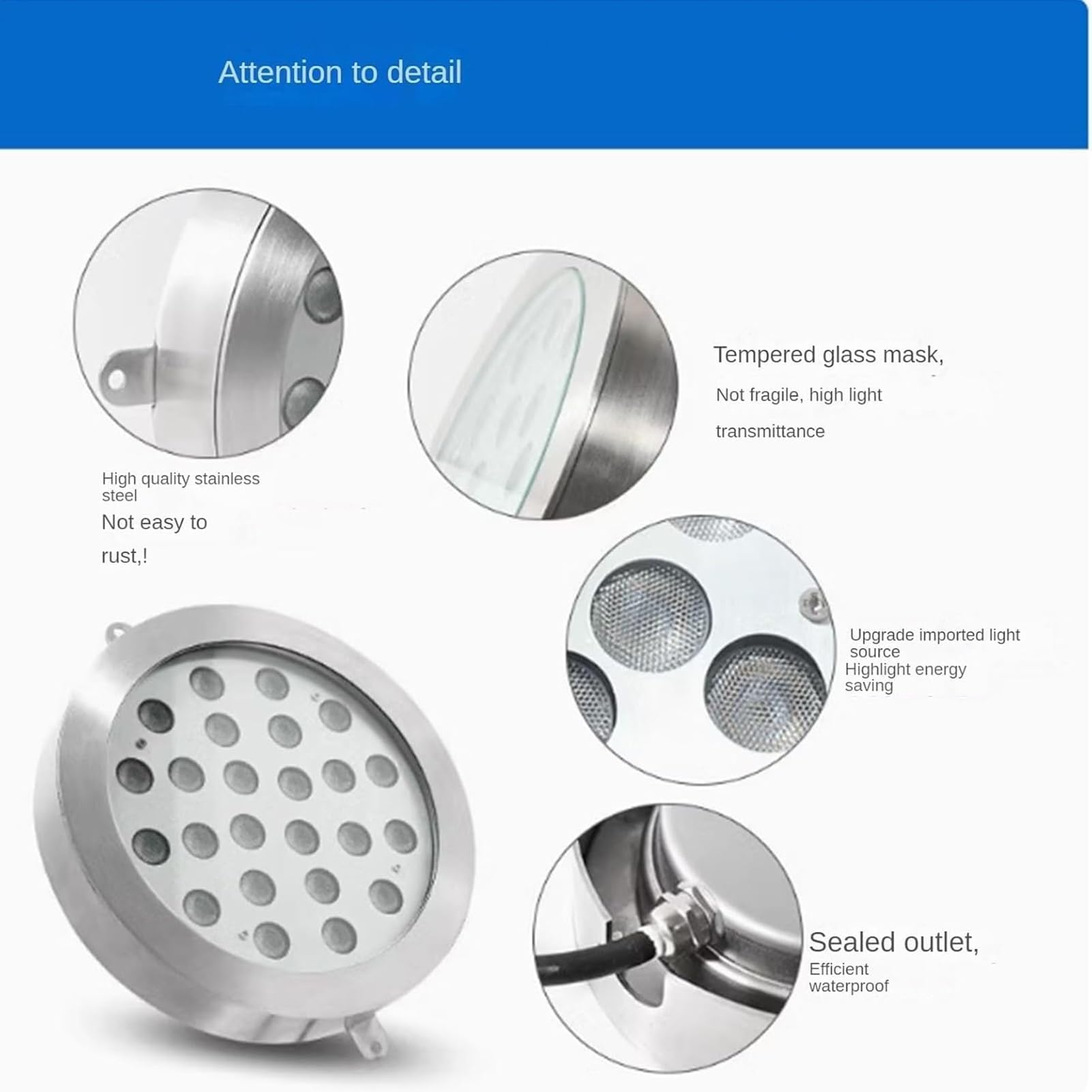 Reflektory, Oświetlenie basenowe LED 12/24 V, wodoodporne, IP68(18w(AC12V))