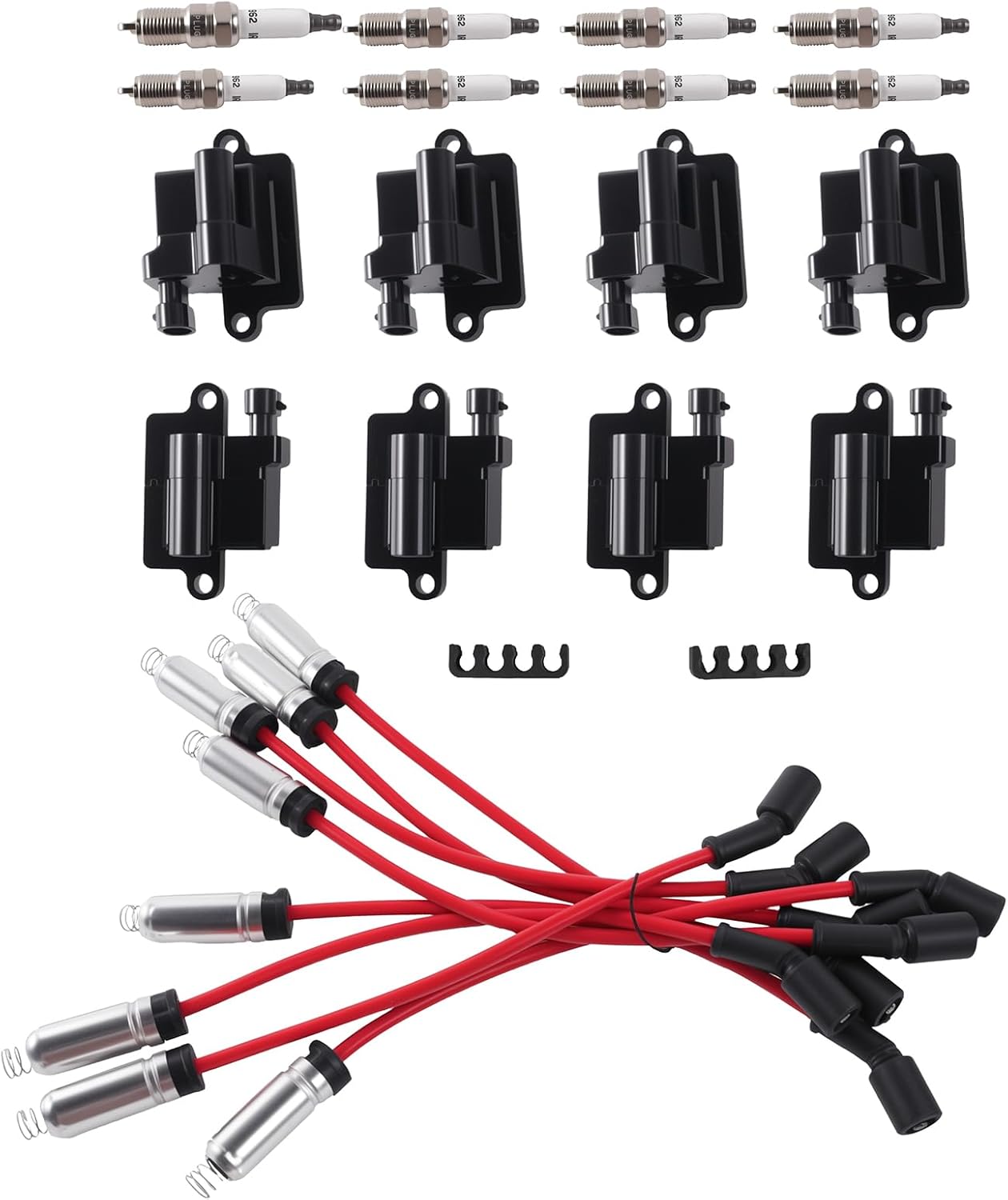 UF271 Ignition Coil Pack Iridium Spark Plugs Wires Set of 8 Fits for 2001-2009 C4500 Silverado Avalanche Express Sierra Savana Yukon XL Escalade Tahoe Yukon 4.8L 5.3L 6.0L OE 12558693, D581