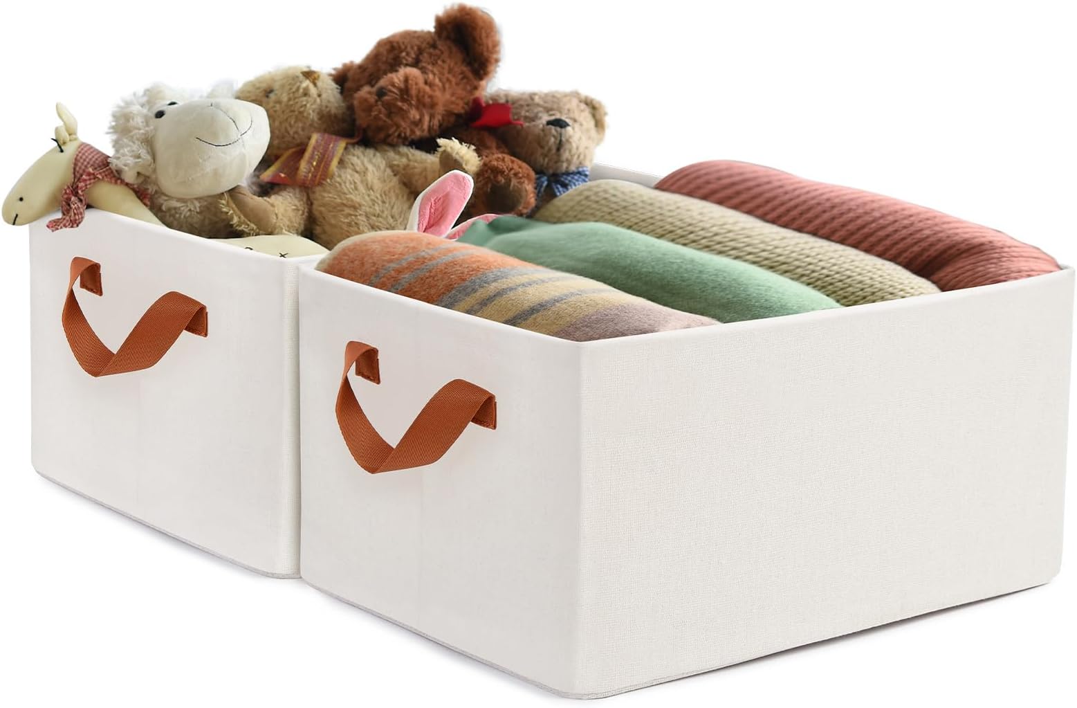 Pulnimus Storage Bins Baskets for Organizing - 15.4"x11.4"x7.9" Large Fabric Storage Cubes for Shelves Rectangular Foldable Closet Organizers with Handles for Clothes Toys 2-Pack (White)