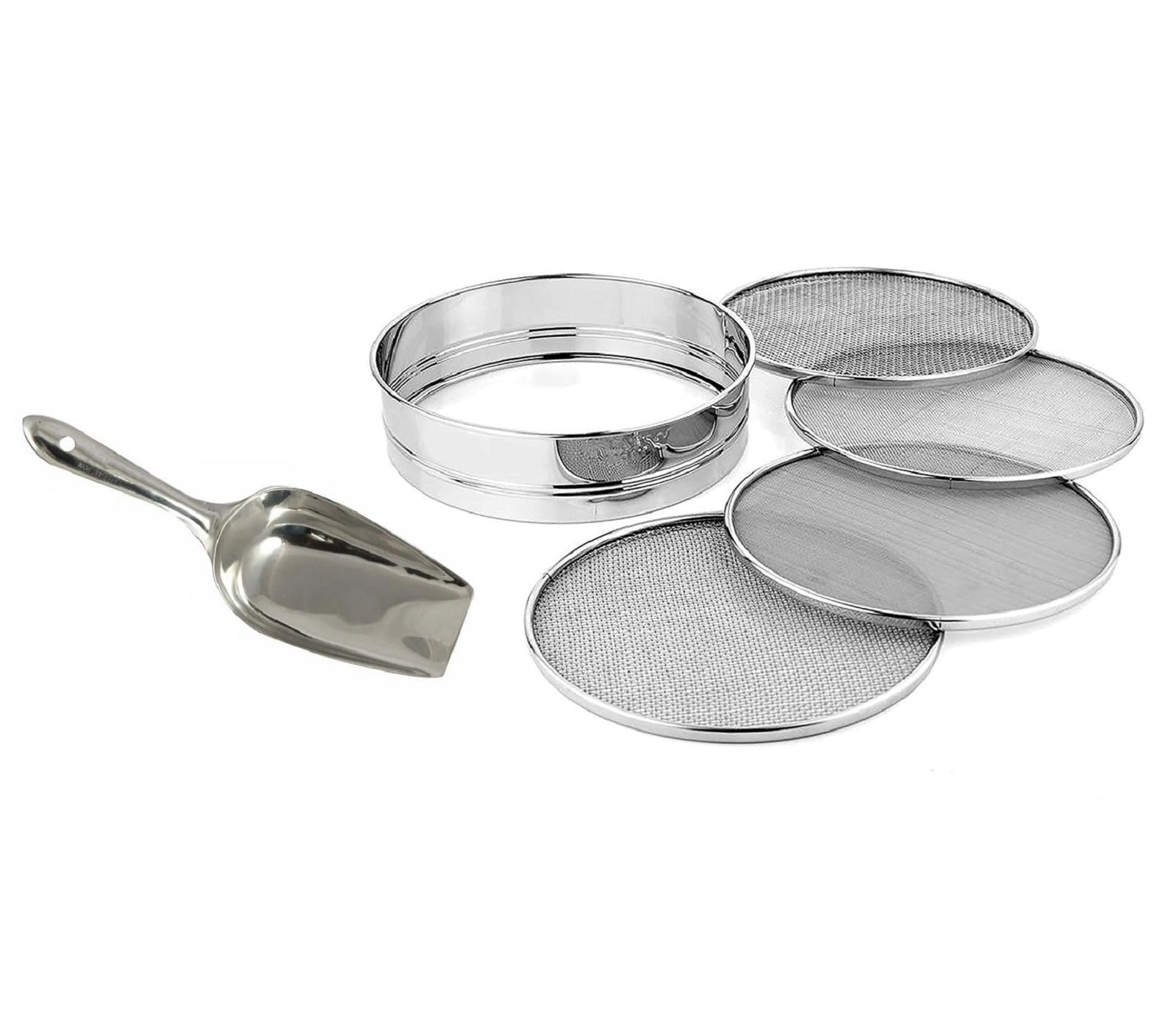 4-in-1 Interchangeable Atta Chalni with Measuring Atta Scoop | Multipurpose Stainless Steel Flour Sieve with 4 Mesh Sizes | Kitchen Strainer & Flour Filter-image-3