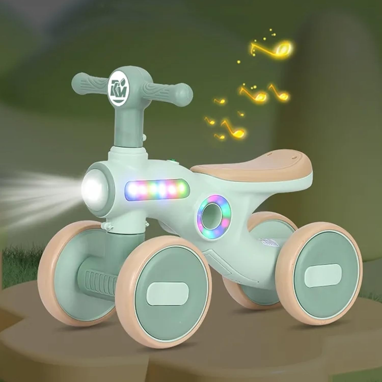 HIKKY Baby Balance Bikes, Toddler Balance Car Indoors and Outdoors, Four Wheels with Music and Lights, Suitable for 12-36 Months Toddler Boys and Girls, Best First Birthday Gift for Children (Green)