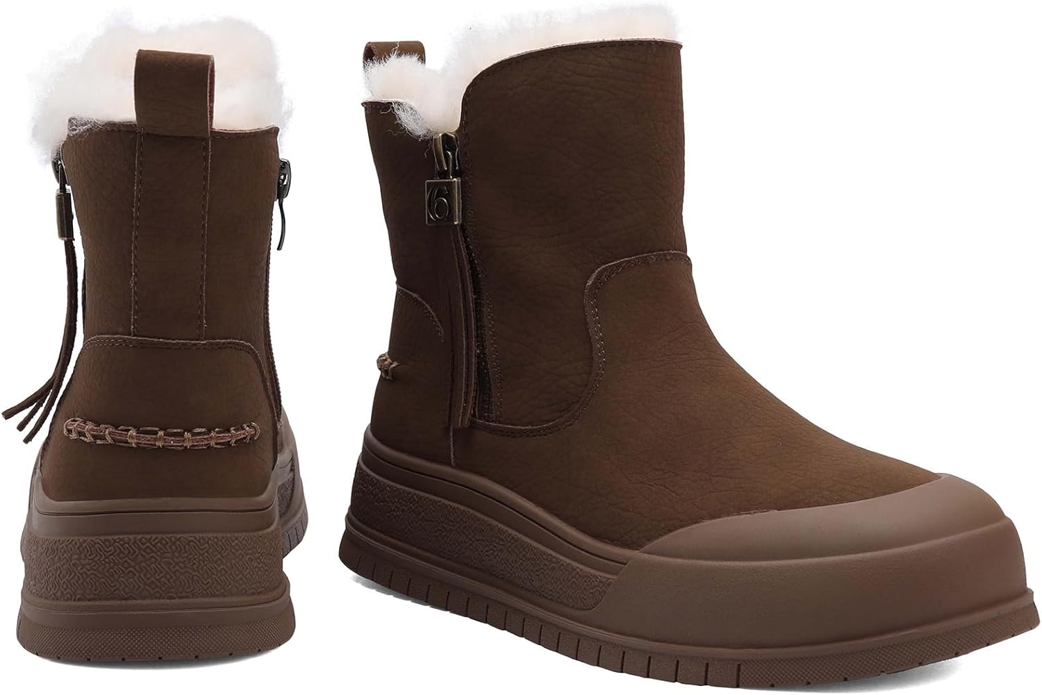 OKOMO Womens Snow Boots Genuine Suede Leather Mini Boots Anti-Slip Outdoor Winter Ankle Booties Warm Fur Lining