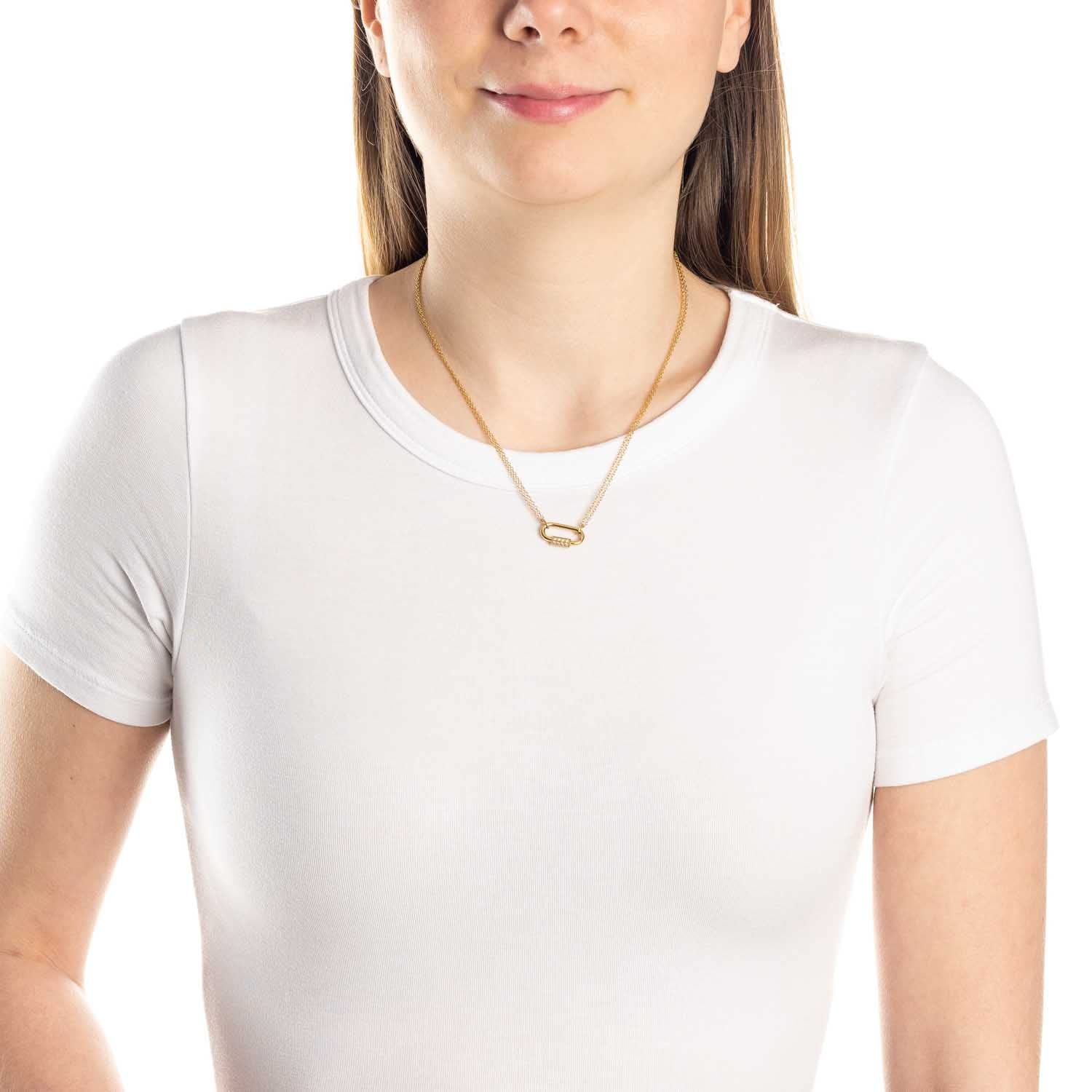 Leonardo Ciao Zora Halskette, Kette aus Edelstahl mit Karabiner-Anhänger gold, Zirkonia-Steine, 45-50 cm, Anker-Kette Damen Schmuck, 022963