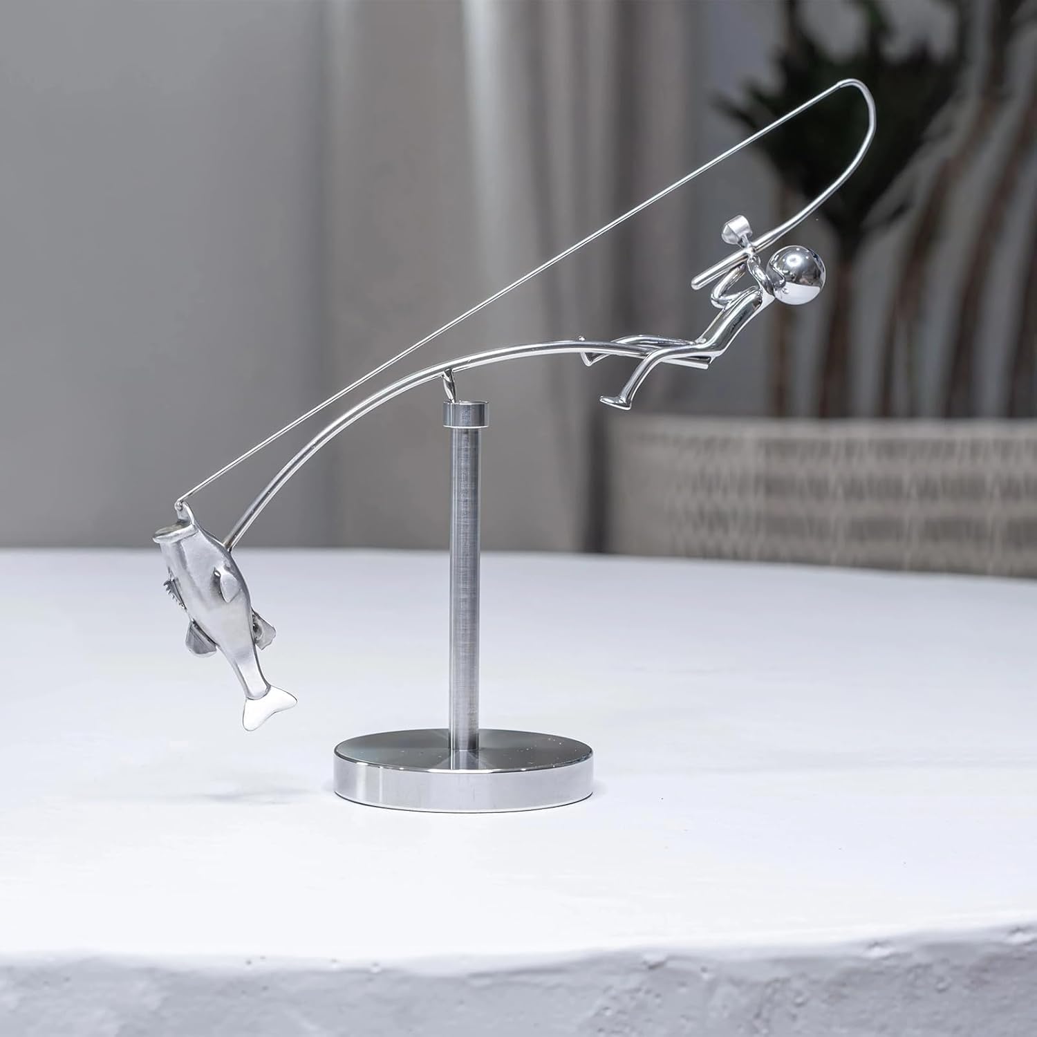 Scultura Cinetica Pescatore In Equilibrio – Statua In Metallo Da Scrivania, Giocattolo Antistress Per Amanti Della Pesca