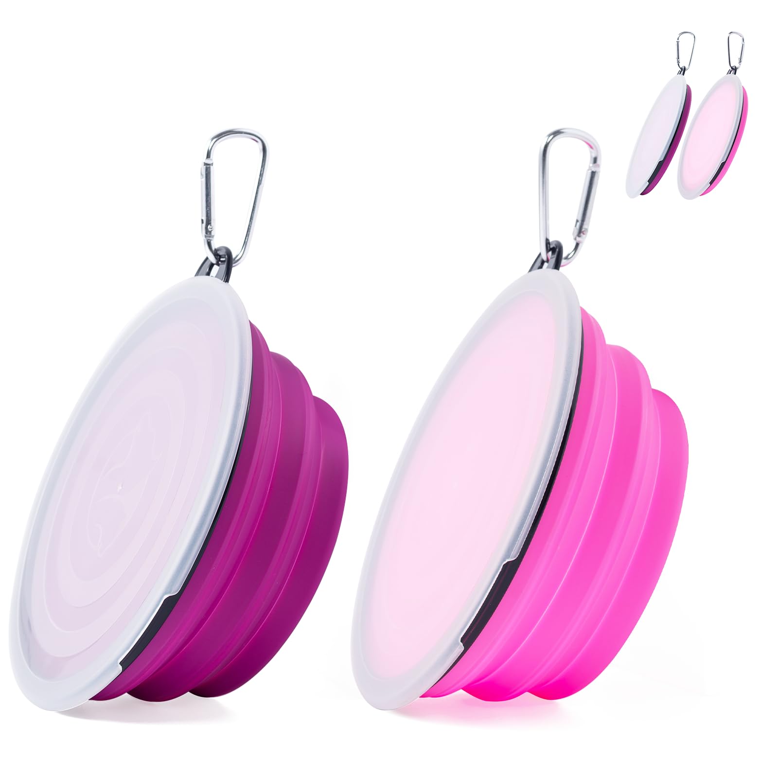 SLSON Dog Bowls Pet Collapsible Bowl with Cover Lids,2 Pack Dog Travel Bowls Portable Foldable Cat Water Dish Bowl for Pets Walking Parking Camping (Pink and Purple, Large)