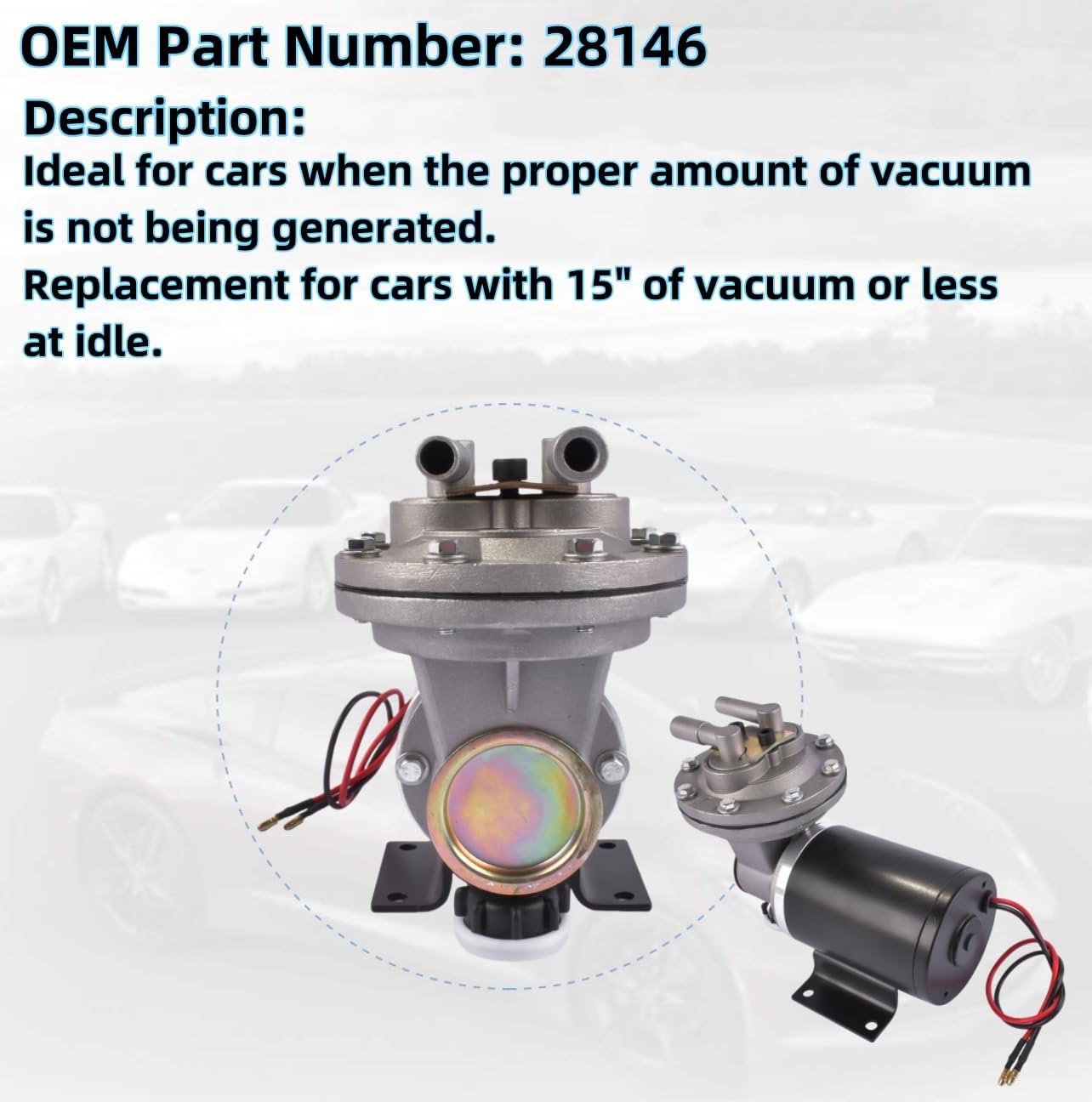 28146 12 Volt Electric Vacuum Pump Kit 18" to 22" Electrical Vacuum Pump for Brake w/Installation Kit Brake Booster Vacuum Pump